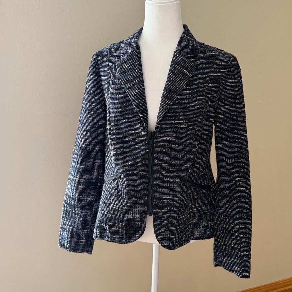 Cabi Women's 10 Black & Blue Zip Blazer